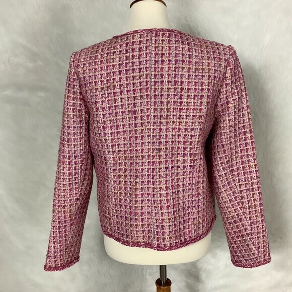By Anthropologie Pink Wool Blend Slim Tweed Blazer Jacket 2 - Picture 4 of 8